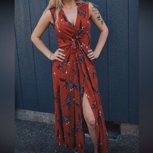 Forever 21 Orange/red tie dress/swim suite cover up with floral pattern